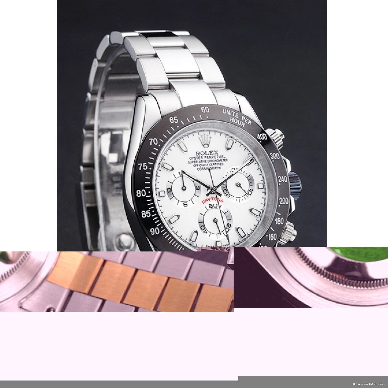 Aaa replica watch Stainless Dial Black Rolex Daytona Steel White Enameled 0705